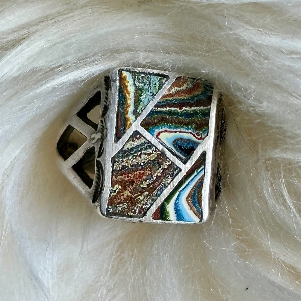 Sterling silver Fordite ring 10.25